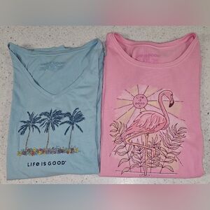Life Is Good Blue and Pink Short Sleeve Tees